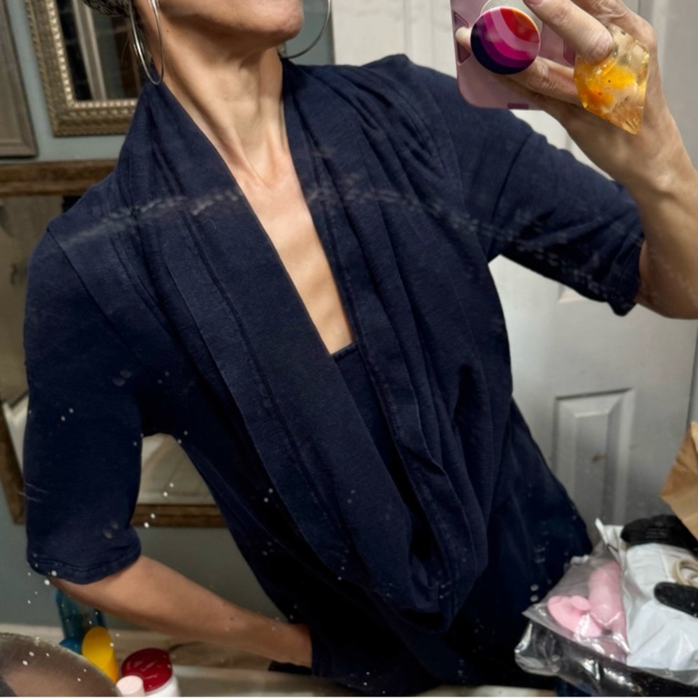 Prairie Underground black cowl asymmetric dress pockets S